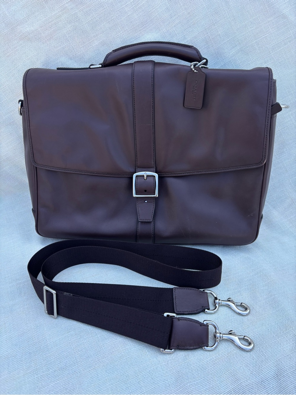 Coach Dark Brown Leather Briefcase with brown Strap